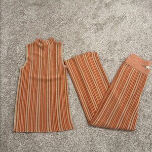 House of Harlow 1960 Orange Striped Wide Leg Pants & Top Set